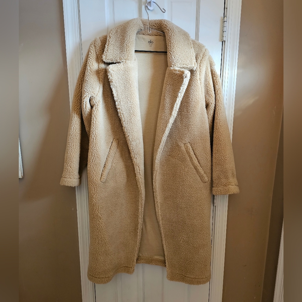 ALO Oversized Sherpa Teddy Trench Coat Zip Pockets Size XXS - Picture 2 of 8